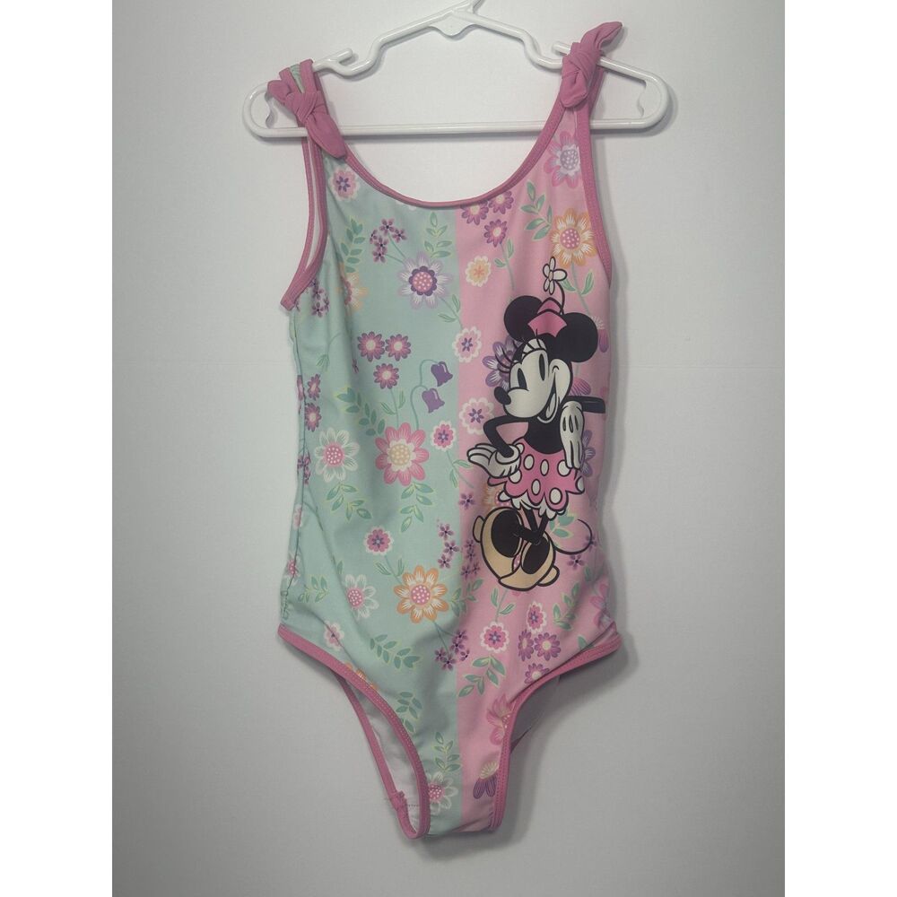 Disney Minnie Mouse Floral One Piece Swimsuit Girls Size 7/8 Pink Blue